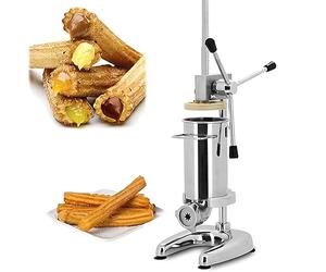 Dfdieratve Máquina para Hacer Churros Manual, 3L Comercial Español Donut Churrera Churro Maker Machine con 5 Moldes, Máquina de Churrera Española Vertical de Acero Inoxidable, Máquina de llenado