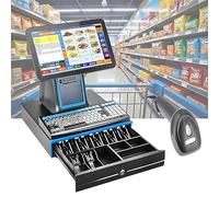 Dfdieratve Registradora Inteligente con escáner e Impresora 58mm, Pantalla táctil 15,6″ Todo en uno, cajón portamonedas, i5, 8GB RAM, 128GB SSD, para Bares, Tiendas de alimentación, Empresas Blue