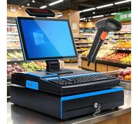 Dfdieratve Terminal POS Todo en uno 15,6″ táctil, escáner portátil, Impresora térmica 58mm, cajón de Dinero, i5, 8GB RAM, 128GB SSD, Windows 10 - para comercios, restaurantes, pequeñas Empresas Blue