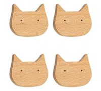 dfEDRd Pomos y tiradores de madera para cajones, Pack de 4 tiradores for muebles madera, diseños cabezas animales, 65x55x30mm(Cat Head)
