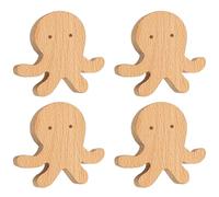 dfEDRd Pomos y tiradores de madera para cajones, Pack de 4 tiradores for muebles madera, diseños cabezas animales, 65x55x30mm(Octopus)
