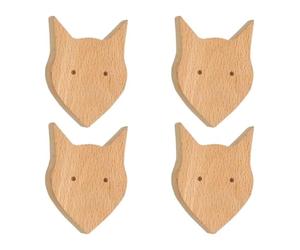 dfEDRd Pomos y tiradores de madera para cajones, Pack de 4 tiradores for muebles madera, diseños cabezas animales, 65x55x30mm(Fox Head)