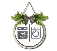 dfEDRd Señales de Aseo: WC, Hombres y Mujeres, Tablero Redondo de la Muestra Masculina Femenina del retrete Guirnalda Madera 23 * 23cm for Puerta lavadero Cuarto baño(Laundry Room)