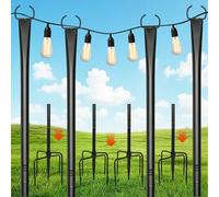 DFENG Paquete de 4 postes de luz de cadena, postes de metal de 9.8 pies con tenedor para luces de cadena al aire libre, poste de luz festón con soporte de poste para exteriores, patio, jardín, fiesta