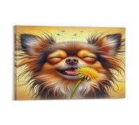 DFENILROP Chihuahua con Diente León Cuadro De Pared, Alegre Curativo Poster Obra Arte Colgado | Impresión Lienzo Murales, Hermoso Pintura Decor De Hogar Para Salón Pasillo Regalo 20x30inch(50x75cm)