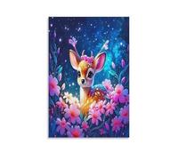 DFENILROP Ciervo Cordero Bonito Cuadro De Pared, Corona de Flores Poster Obra Arte Colgado | Impresión Lienzo Murales, Premium Pintura Decor De Hogar Para Salón Pasillo Regalo 20x30inch(50x75cm)