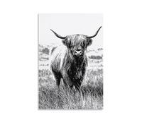 DFENILROP Cuadro Mural, Animal Impresión De Arte, Buey Escocés en Estilo Grabado,Perfecto para Decoración Rústica y Ambientes Naturales, Lienzo Único, Regalo 12x18inch(30x45cm)
