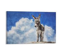 DFENILROP Cuadro Mural, Animal Impresión De Arte, Burro En Lo Alto De La Montaña Con Cielo Azul Y Nubes, Perfecto Para Decoración Rústica, Lienzo De Diseño, Regalo 16x24inch(40x60cm)