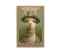 DFENILROP Cuadro Mural, Animal Impresión De Arte, Cartel Wanted De Llama Con Sombrero, Estilo Art Nouveau Para Decoración Del Hogar, Lienzo Alta Resolución, Regalo 12x18inch(30x45cm)
