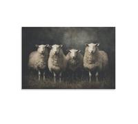 DFENILROP Cuadro Mural, Animal Impresión De Arte, Cinco Ovejas En Fila Con Fondo Oscuro, Perfecto Para Decoración Rústica o Campestre, Lienzo De Alta Gama, Regalo 16x24inch(40x60cm)
