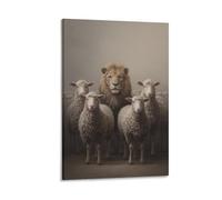 DFENILROP Cuadro Mural, Animal Impresión De Arte, León Y Ovejas: Símbolo De Liderazgo Y Protección En La Naturaleza, Lienzo De Alta Gama, Regalo 20x30inch(50x75cm)