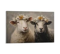 DFENILROP Cuadro Mural, Animal Impresión De Arte, Ovejas Con Coronas De Flores: Arte Rural Para Hogar, Perfecto Para Salones Y Dormitorios, Lienzo De Alta Gama, Regalo 12x18inch(30x45cm)