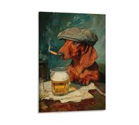 DFENILROP Cuadro Mural, Mascota Impresión De Arte, Perro Salchicha Con Gorra Y Puro, Estilo Artístico Retro, Ideal Para Decoración De Bares O Hogares, Lienzo De Alta Gama, Regalo 12x18inch(30x45cm)