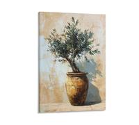 DFENILROP Cuadro Mural, Plantas Impresión De Arte, Árbol De Olivo En Maceta Sobre Pared Antigua,Decoración Para Salones Y Cocinas, Lienzo Premium, Regalo 20x30inch(50x75cm)