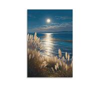 DFENILROP Cuadro Mural, Plantas Impresión De Arte, Lune Sur Mer, Paysage Nuit avec Roseaux, Parfait Pour Salon Ou Chambre À Coucher, Lienzo Único, Regalo 08x12inch(20x30cm)