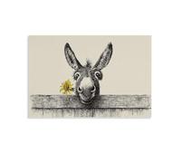 DFENILROP Cuadro Para Pared, Animal Impresión De Arte, Burro Con Flor Amarilla En La Valla, Perfecto Para Decoración Rústica Y Tranquila, Lienzo Único, Regalo 08x12inch(20x30cm)
