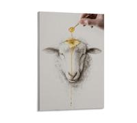 DFENILROP Cuadro Para Pared, Animal Impresión De Arte, Cordero Con Miel Goteando, Arte Contemporánea Para Decoración Del Hogar, Lienzo Alta Resolución, Regalo 16x24inch(40x60cm)