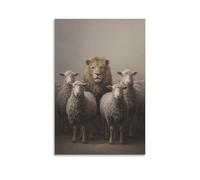 DFENILROP Cuadro Para Pared, Animal Impresión De Arte, León Y Ovejas: Símbolo De Liderazgo Y Protección En La Naturaleza, Lienzo Alta Resolución, Regalo 12x18inch(30x45cm)