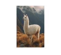 DFENILROP Cuadro Para Pared, Animal Impresión De Arte, Llama Blanca En Montaña Con Nubes, Ideal Para Decoración Natural Y Rústica, Lienzo Premium, Regalo 08x12inch(20x30cm)