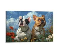 DFENILROP Cuadro Para Pared, Mascota Impresión De Arte, Bulldog Francés Entre Flores: Arte Natural Y Amor Por Los Perros, Perfecto Para Hogar O Oficina, Lienzo De Alta Gama, Regalo 16x24inch(40x60cm)