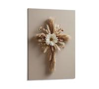 DFENILROP Cuadro Para Pared, Plantas Impresión De Arte, Croix De Fleurs Séchées, Décoration Rurale Pour Mur, Parfait Pour Maison Ou Église, Lienzo Único, Regalo 20x30inch(50x75cm)