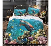 DFENILROP Juego 3 Piezas Microfibra Impresión 3D Sea Turtle Diving Juego Fundas Edredón Diseño 3D Funda Almohada Suave Underwater Marine Life Funda Edredon for Ancianos Single（140x200cm）