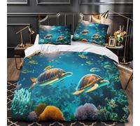 DFENILROP Juego 3 Piezas Microfibra Impresión 3D Sea Turtles Swimming Juego Fundas Edredón Diseño 3D Funda Almohada Suave Underwater Marine Life Funda Edredon for jóvenes King（220x240cm）