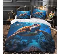 DFENILROP Juego 3 Piezas Microfibra Sea Turtle Swim Funda de Edredón Impresión 3D Funda Almohada Antibacteriana Underwater Marine Life Funda Edredon Cremallera Oculta for jóvenes Single（135x200cm）