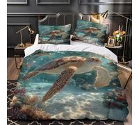 DFENILROP Tres Piezas Microfibra Sea Turtle Funda de Edredón Diseño 3D Cremallera Funda Almohada Antialérgica Underwater Marine Life Juego Fundas Edredón for niños Single（140x200cm）
