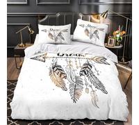 DFENILROP Tres Piezas Microfibra Suave Dream Arrow Funda Edredon Estampado 3D Fundas Almohada Antibacteriana Boho Feather Funda de Edredón for niña Single（140x200cm）