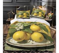 DFENILROP Tres Piezas Microfibra Suave Lemons with Flowers Funda Edredon Diseño 3D Funda Almohada Transpirable Still Life Painting Funda de Edredón for niñas Single（135x200cm）