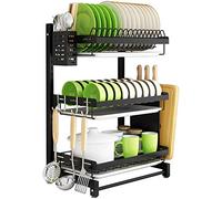 DFGHNBVC Escurreplatos De Acero Inoxidable De 3 Niveles para Encimera De Pared, Color Negro, Duradero, Ideal para Ahorrar Espacio Y Un Secado Eficiente.