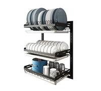 DFGHNBVC Escurreplatos De Acero Inoxidable De Altura Ajustable con Bandeja Extraíble, 3 Ganchos, Ahorra Espacio, Estante Nizer para Fregadero De Cocina, Color Negro, 2 Niveles, Montaje En Pared.