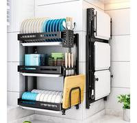 DFGHNBVC Escurreplatos Plegable De Acero Inoxidable De 3 Niveles para Cocina, Estante De Almacenamiento De Pared, Tabla De Secado, Ahorra Espacio Y Escurreplatos para Utensilios Y Platos.