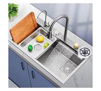 DFGHNBVC Fregadero De Acero Inoxidable 304 De Un Solo Tazón con Lavaplatos, Estación De Trabajo para El Hogar Y El Comercio, Fregadero De Cocina En Cascada, 3123 D 68 X 43 X 22 Cm