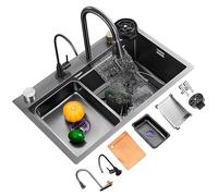 DFGHNBVC Fregadero De Cocina Grande De Un Seno con Grifo De Cascada, Rociador Extraíble Y Accesorios De Cristal - Fregadero De Barra De 80 X 45 X 22 Cm para Cocinas Modernas, 3238 80 X 45 X 22 Cm