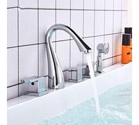 DFGHNBVC Grifería Cromada para Bañera Montada En Cubierta, 5 Orificios, Mezclador De Bañera De Doble Brazo, Ducha De Cuello De Cisne para Baño con Ducha De Mano.