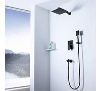 DFGHNBVC Sistema De Ducha Cuadrado De 10 Pulgadas con Rociador Superior, Ducha De Agua Fría Y Caliente, Grifo De Ducha De Cobre con 3 Modos, Color Negro, Montaje En Pared, Hermoso Y Práctico.