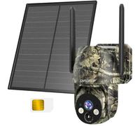 DFGRD 4G LTE Cámara Vigilancia Exterior Solar con Tarjeta SIM Preinstalada sin WiFi, 2K PTZ 360° Batería 10400mAh, Detección de Movimiento PIR, Visión Nocturna a Color, Audio Bidireccional, IP66
