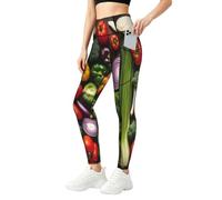 DFGUYJGF Introducción de varios pantalones de yoga con estampado de verduras para mujer, elásticos, para gimnasio, entrenamiento e informal, Negro, 3XL