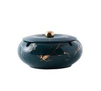 DFHS46JK Cenicero de Cerámica con Tapa, Oro, Clásico, Dark Green, 5.7 Pulgadas