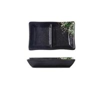 DFHS46JK Cuencos para postres Plato de salsa soja cerámica doble rejilla, plato for mojar condimentos for barbacoa, for dividir comidas sushi(Black green)