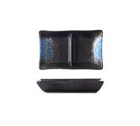 DFHS46JK Cuencos para postres Plato de salsa soja cerámica doble rejilla, plato for mojar condimentos for barbacoa, for dividir comidas sushi(Black blue)