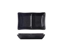 DFHS46JK Cuencos para postres Plato de salsa soja cerámica doble rejilla, plato for mojar condimentos for barbacoa, for dividir comidas sushi(Negro)
