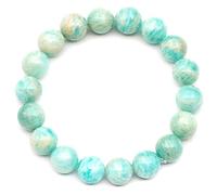 DFJMASFKOL ElisaJewelryArt - Pulsera de cuentas de amazonita natural, piedras preciosas auténticas, pulsera elástica de cristal, unisex, ajustable (amazonita), Piedra