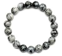DFJMASFKOL ElisaJewelryArt - Pulsera de cuentas de obsidiana con copo de nieve natural, piedras preciosas auténticas, vitalidad, cristal, pulsera elástica unisex ajustable (obsidiana de copo de nieve