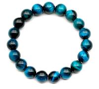DFJMASFKOL ElisaJewelryArt - Pulsera de cuentas de ojo de tigre azul claro natural con piedras preciosas auténticas, pulsera elástica de cristal, unisex, ajustable (mujer, ojo de tigre azul claro