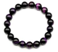 DFJMASFKOL ElisaJewelryArt - Pulsera de cuentas de ojo de tigre morado natural con piedras preciosas auténticas para la ansiedad, pulsera elástica unisex ajustable (ojo de tigre morado), Piedra