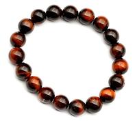 DFJMASFKOL ElisaJewelryArt - Pulsera de cuentas de ojo de tigre rojo natural con piedras preciosas auténticas, pulsera elástica de cristal, unisex, ajustable (ojo de tigre rojo), Piedra