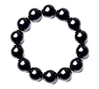 DFJMASFKOL Pulsera de cristal de turmalina negra de 12 mm, pulsera elástica de piedras preciosas reales de grado 3A, viene con cuentas adicionales y kit de herramientas de cuentas, se adapta a muñecas